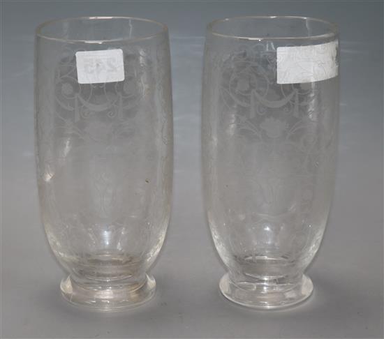 A pair of Baccarat acid etched glass vases height 20cm